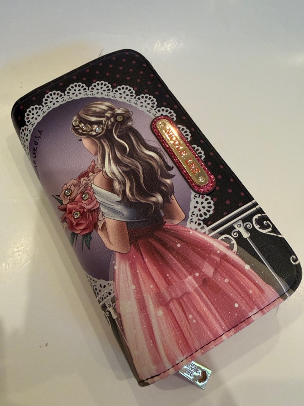 Nicole Lee Zip Around Pink Princess Illustration Wallet